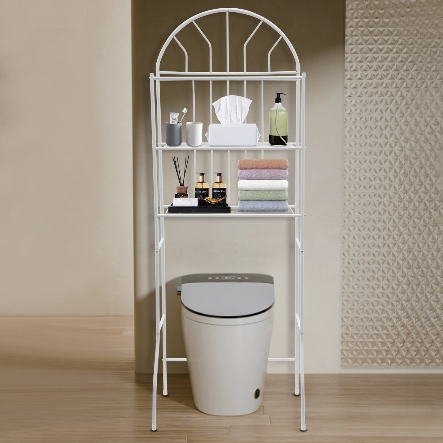 Bymaocar Modern White Three-layer Toilet Storage Rack Floor Standing W/ Non-slip Bottom For Bathrooms Balconies, Entrance Halls