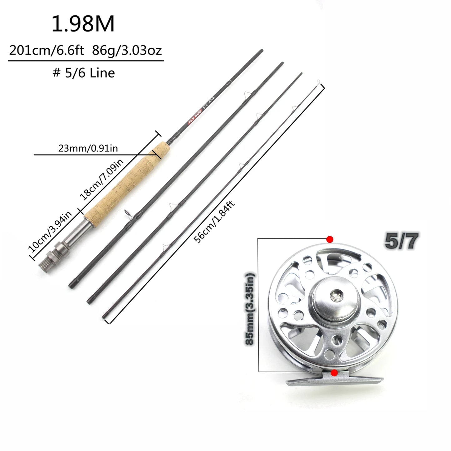 1.98M 2.1M Fly Fishing Rod and Fly Reel Portable Carbon UltraLight Slow Action Fly Rod Cork Handle Lure Fishing Tackle pescar