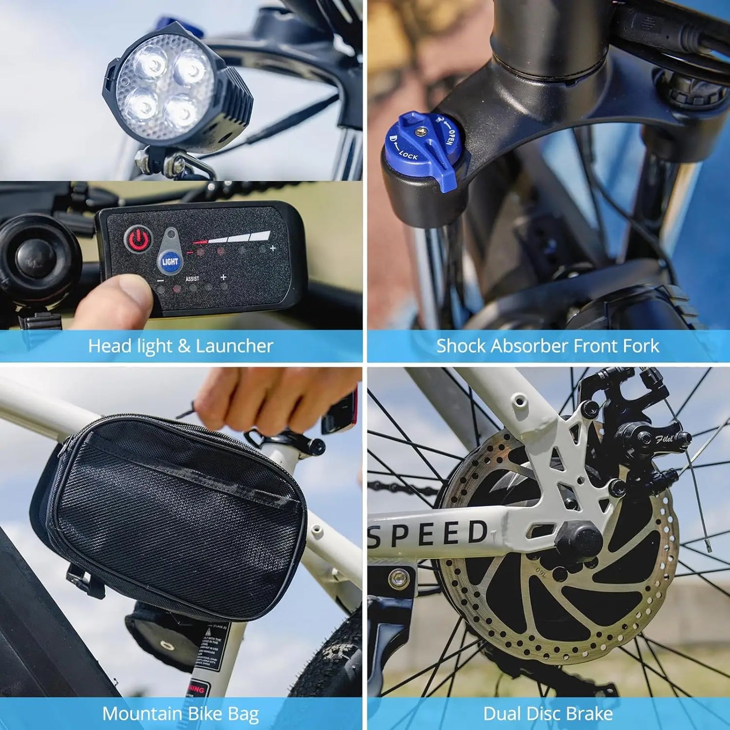 Electric Bike 26", 750W Peak Motor Mountain , Up to 40 Miles 20MPH Removable Battery, 7-Speed and Shock