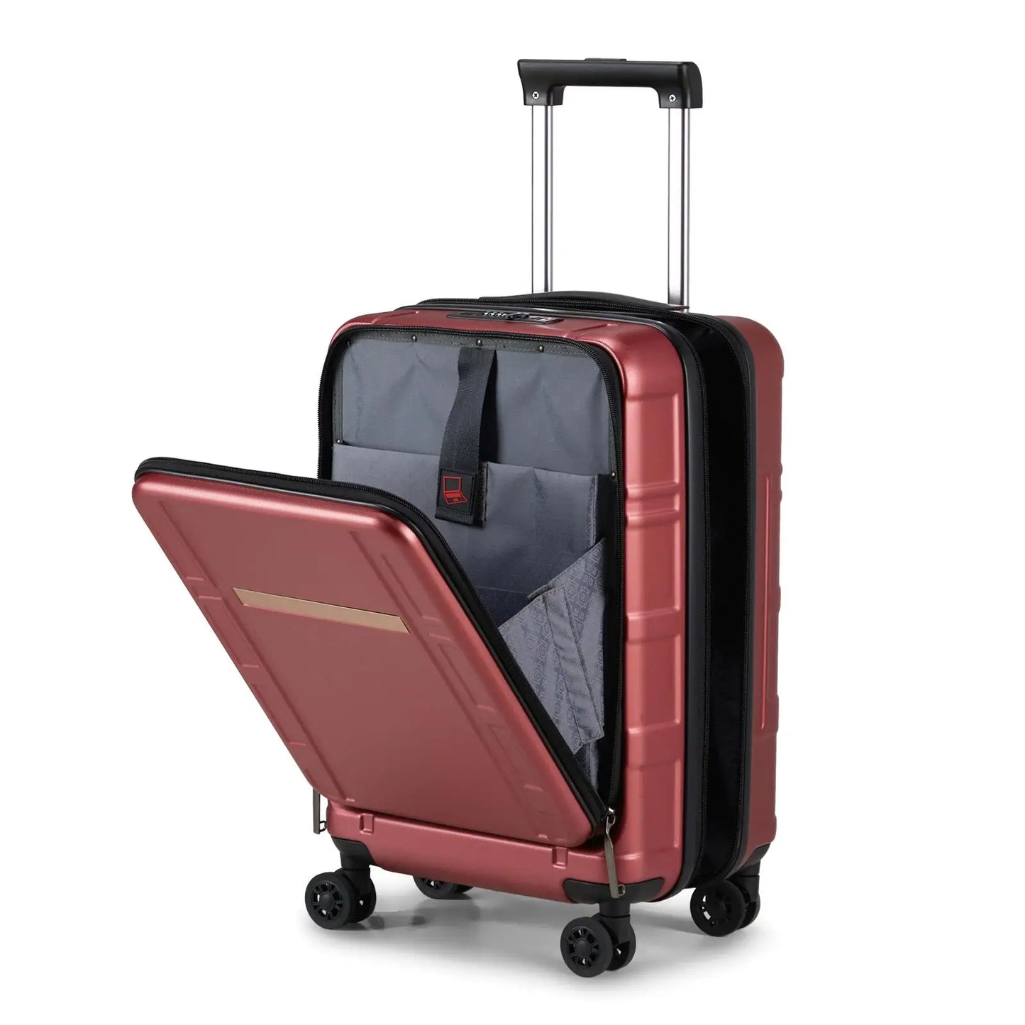 20-Inch Carry-On Luggage, 22x14x9 Airline Approved, ABS+PC, Front Compartment, Double Spinner Wheels, TSA Lock - Wine Red