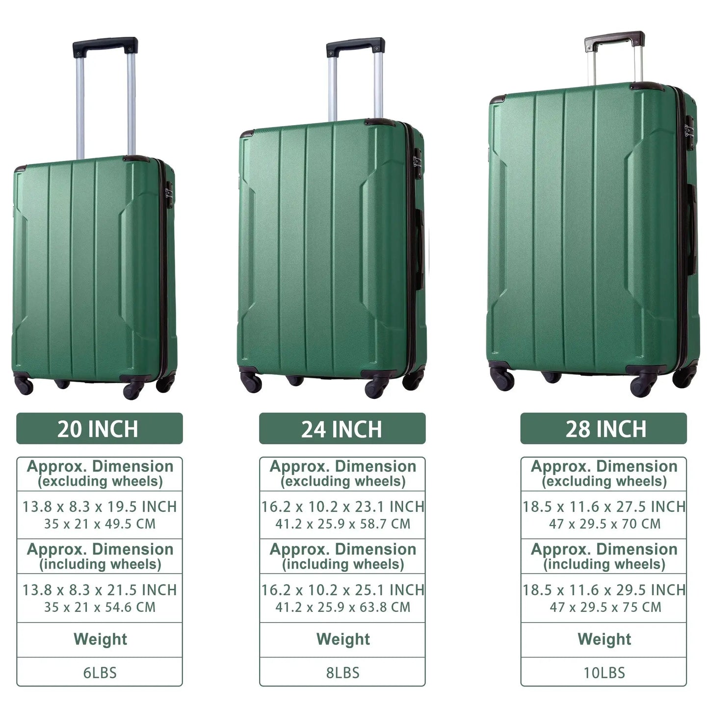 28-Inch Lightweight Durable ABS Hard Shell Luggage with Dual Wheels, Expandable Carry-On Suitcase