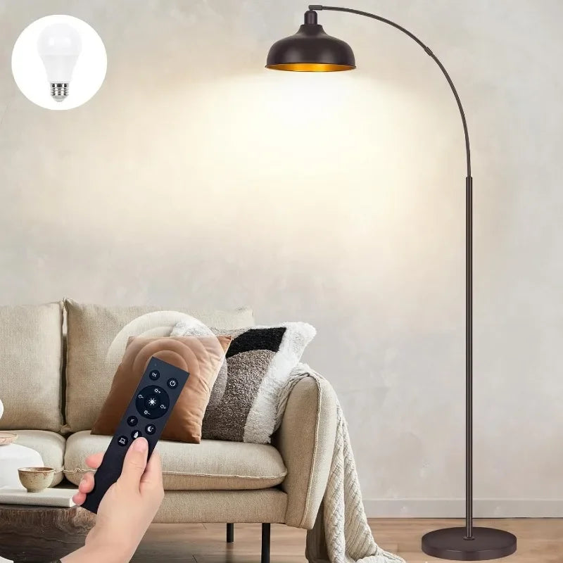 Arch Floor Lamps with Remote - Dimmable Floor Lamp 70”, Black Tall Lamp with 360° Adjustable Hanging Metal Shade, Arc Lamps