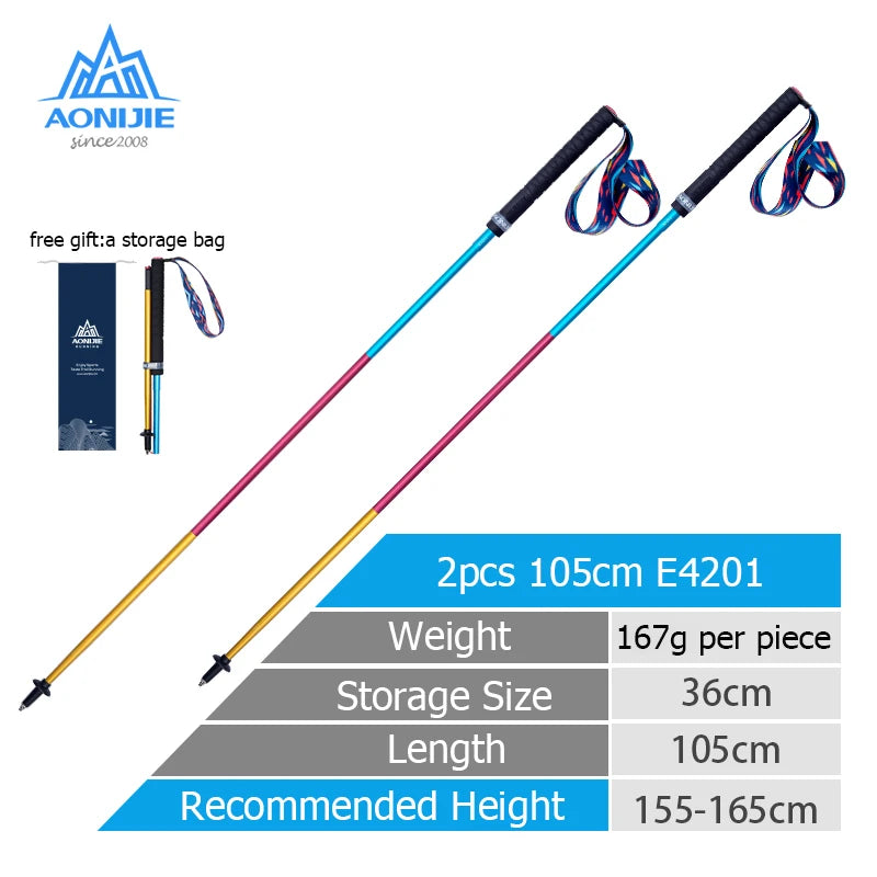 2pcs AONIJIE New Folding Outdoor Quick Lock Hiking Pole Walking Stick 105cm 115cm Trekking Pole For Height 155cm to 175cm