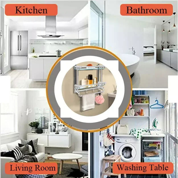 3 Tier Bathroom Shelf Towel Rack Tempered Glass Floating Shelves Wall Mounted Stainless Steel Rack Rail Holder Organizer
