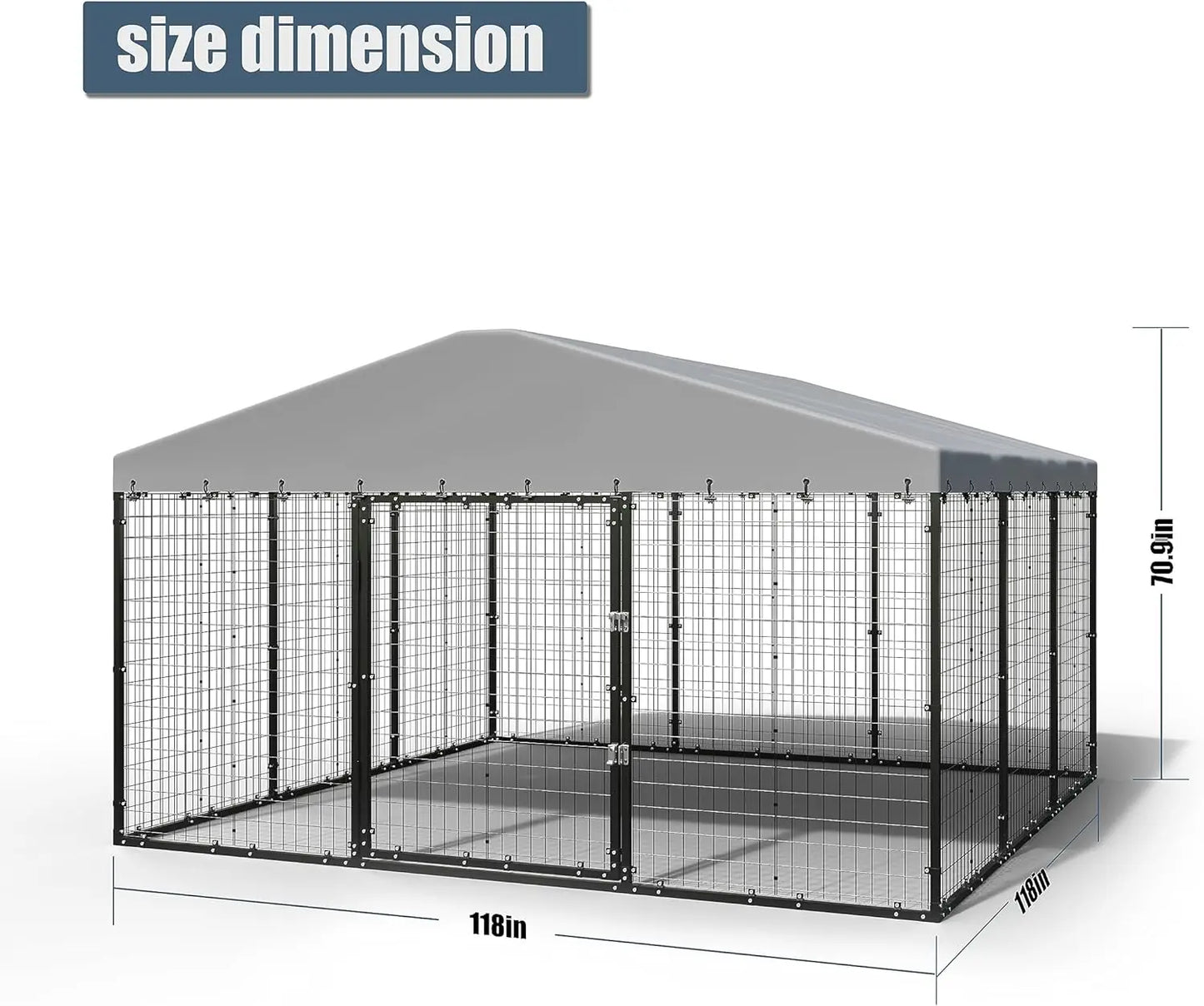 Large Dog Kennel with Roof, for Big Dogs, Galvanized Steel Dog Fence Pen with Ground Nails and Double Safety Rotate Door Lock
