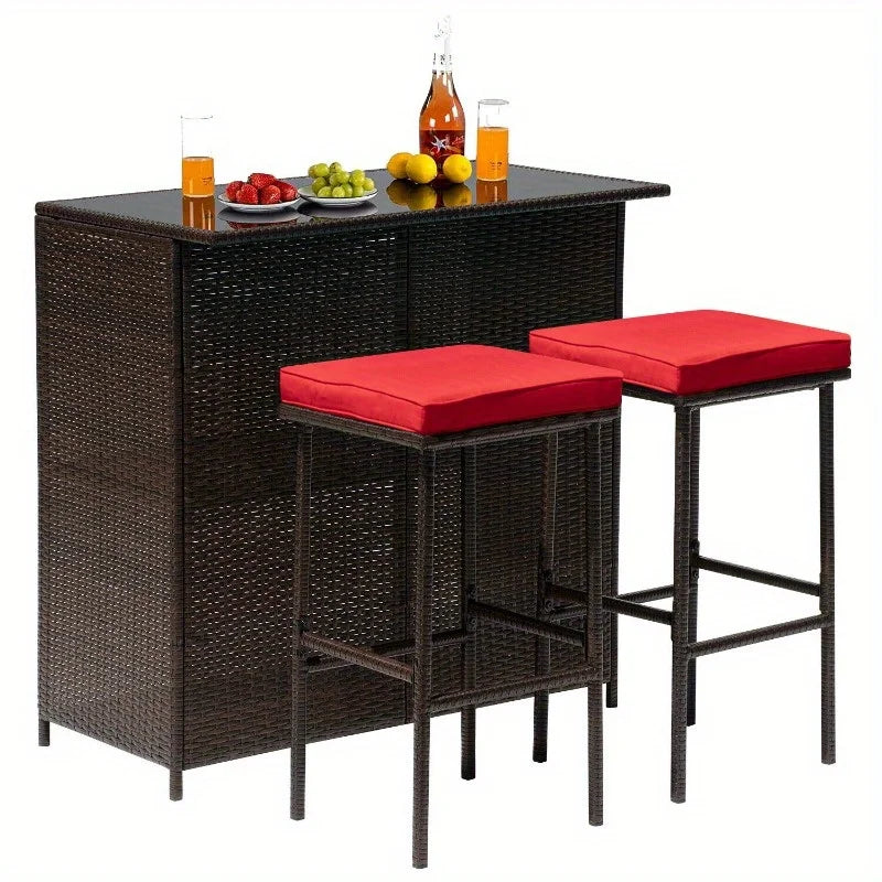 A three-piece outdoor bar set Terrace wicker counter high table set Solid frame