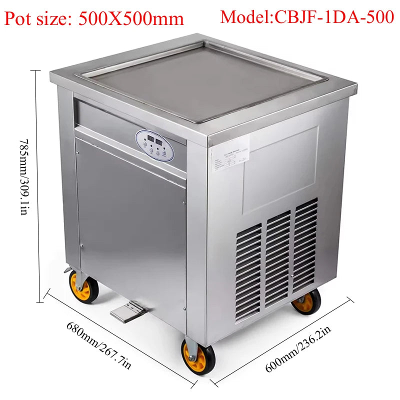 Single Square Flat Pan Instant Thailand Rolled Ice Cream Making Thai Stir Fry Tawa Roller Fried Ice Cream Roll Machine