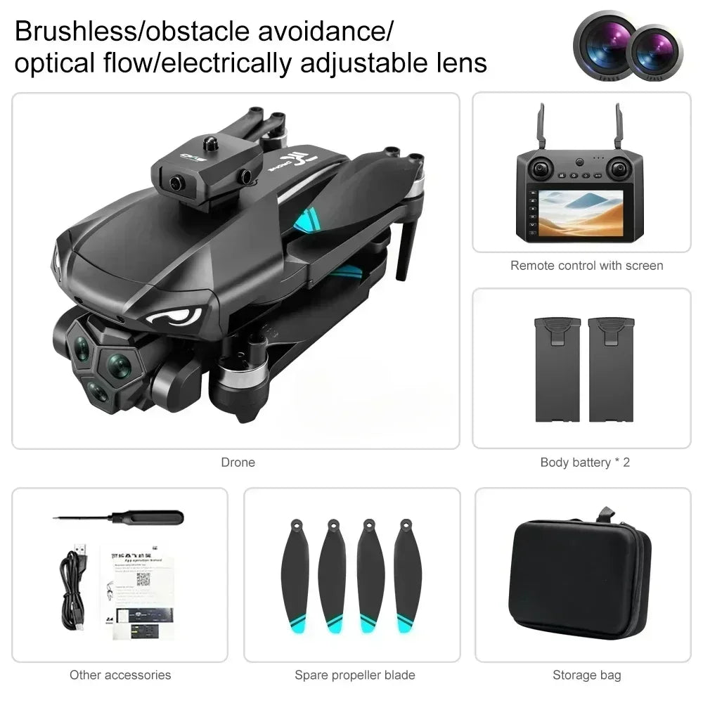 M33MAX RC Drone 4K Professinal with Wide Angle Triple HD Camera Foldable RC Helicopter Brushless Motor WIFI FPV Screen Drone Toy