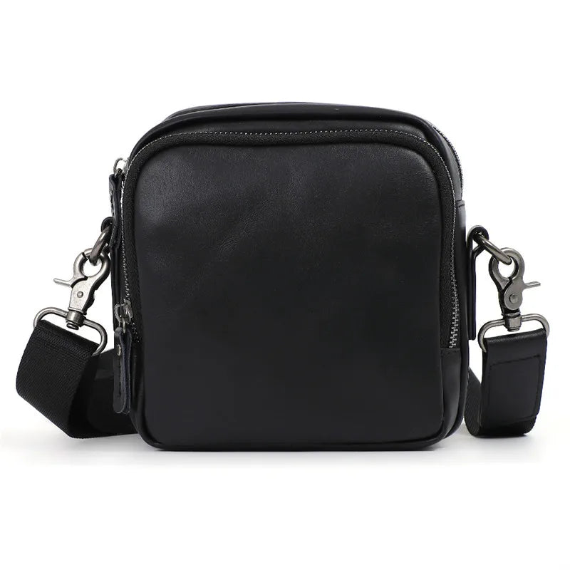 Vintage Brown Men's Waist Packs Genuine Cowhide Leather Leisure Crossbody Shoulder Square Bag 2024 Double Zipper Belt Purse