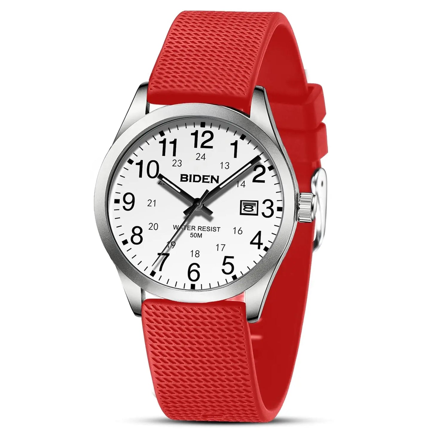 BIDEN Simple Casual Men's Quartz Watch Digital Edition Waterproof Calendar Luminous Silicone Strap Comes with Watch Box