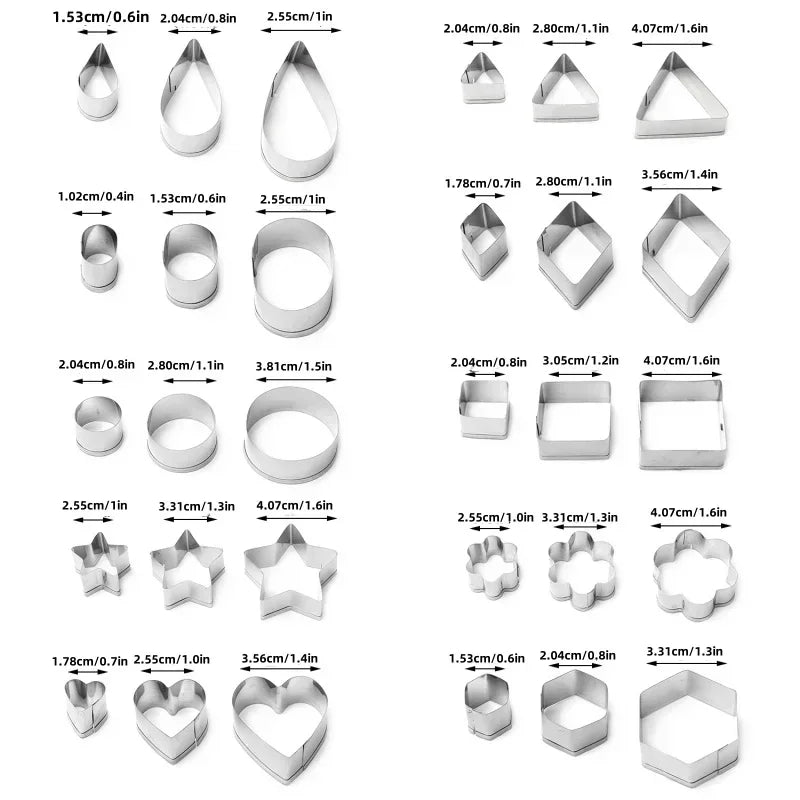 30Pcs Stainless Steel Mold Heart Star Flower Geometric Shape Cookie Cutters Chocolate Cake Molds Fondant Biscuit Pastry Bakeware