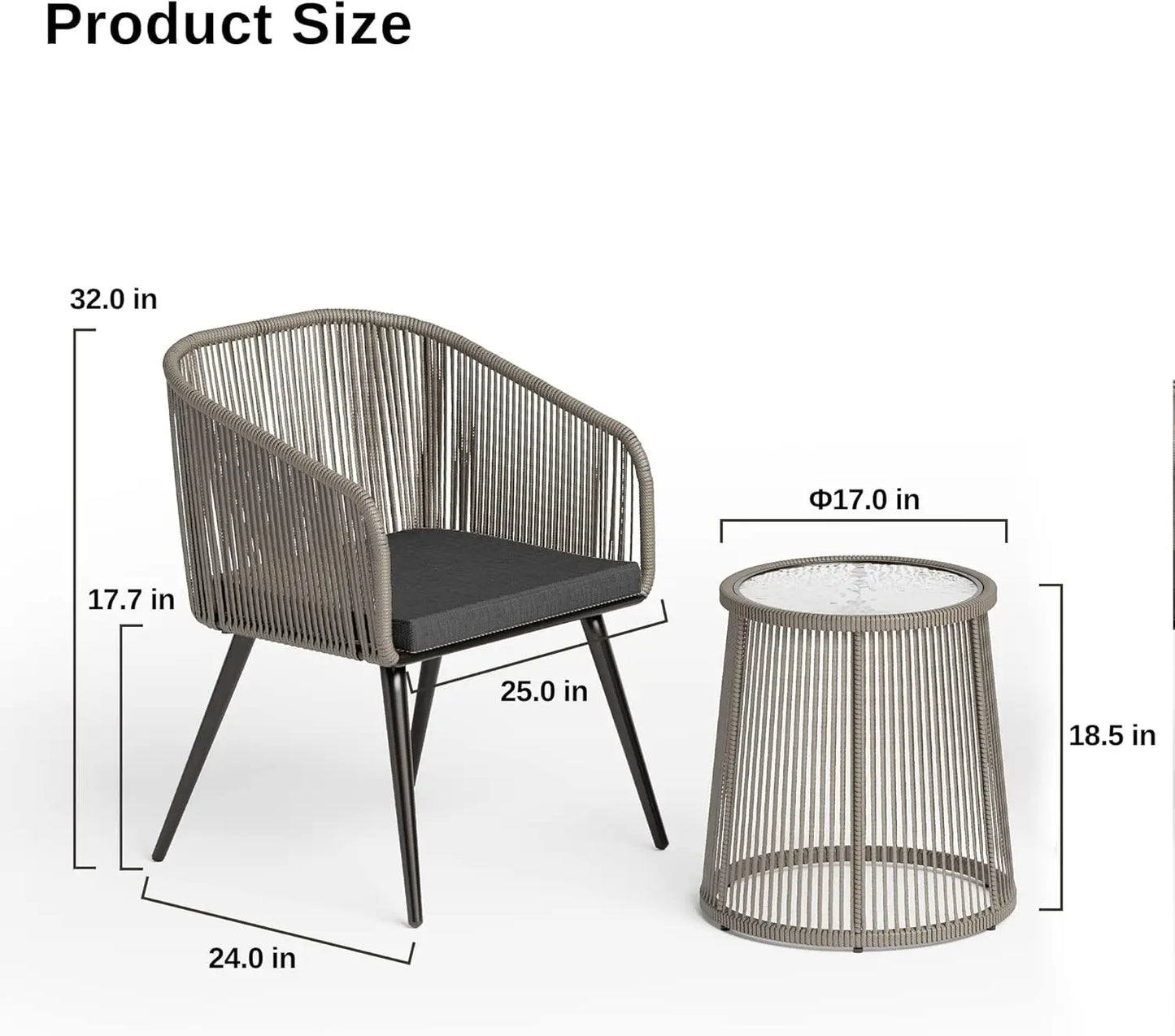 Patio Furniture Set, 3-Piece Outside Bistro Set Handwoven Rattan Wicker Chairs w/ Waterproof Cushions, Tempered Glass Table USA