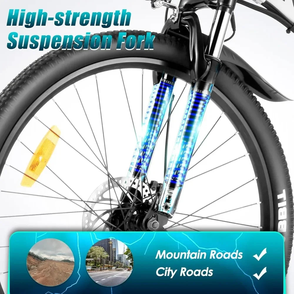 Electric Bike 26" Electric Bike for Adults, Folding Electric Mountain Bike, 21.7MPH, Up to 50 Miles, Dual Shock Absorber, UL2849