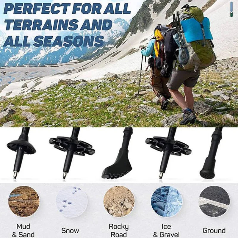 2Pcs Ultra-light Trekking Poles Telescopic Folding Poles Mountaineering Staffs Aluminum Alloy Cork Auxiliary Walking Sticks