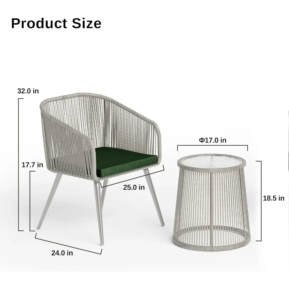 3-Piece Outside Bistro Set Handwoven Rattan Wicker Chairs With Waterproof Cushions Outdoor Furniture Garden Furniture Sets Patio