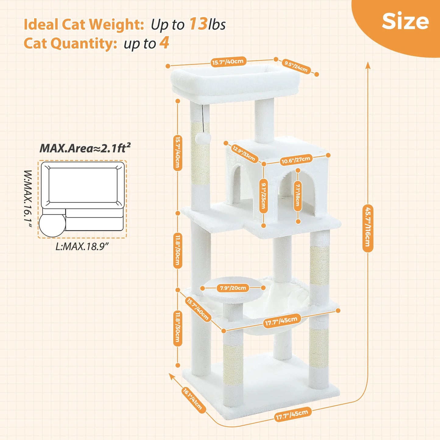 Multi-Level Cat Tree with Hammock Cat Condo Cat Tower for Indoor Cat Scraper Scratching Posts for Cats Kitten House Bed Cat Toys