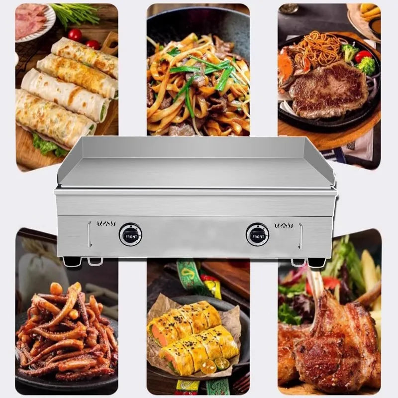 INTSUPERMAI Commercial Grill Griddle LPG Countertop Griddle Flat Top Grill Hot Plate Stove Stainless Steel Teppanyaki Grill
