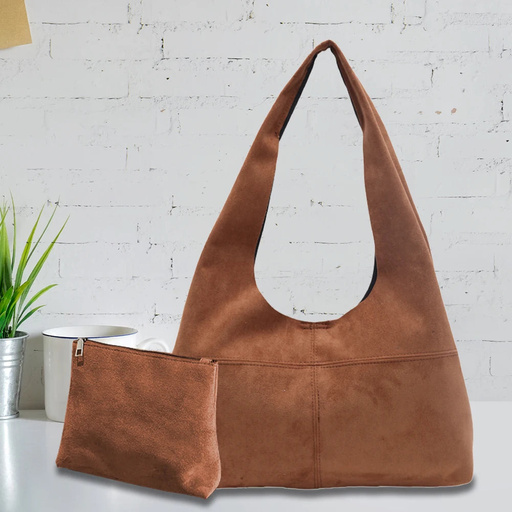 Women Suede Shoulder Bag with Inner Pocket Underarm Bag Vintage Hobo Bag Slouchy for Work Travel