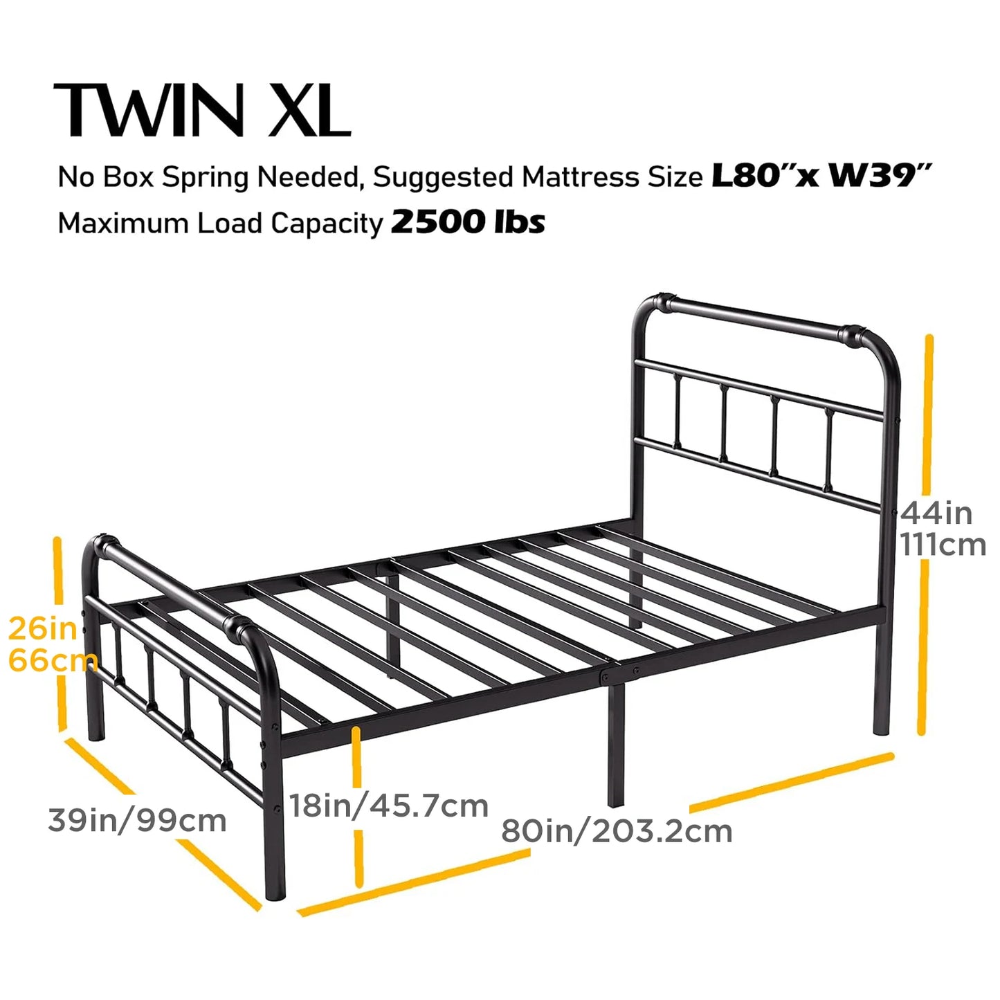 ZIYOO Iron frame bed Metal single/double bed bed frame queen size 18inch No Box Spring Needed, Easy Assembly, Noise Free, Black