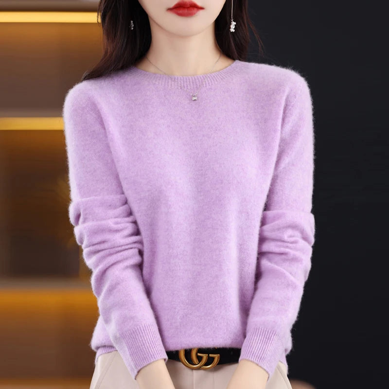 New Cashmere Basic Top Long Sleeve Women O-Neck Knitted Sweater 100% Pure Merino Wool Pullover Clothing Knitwear traf