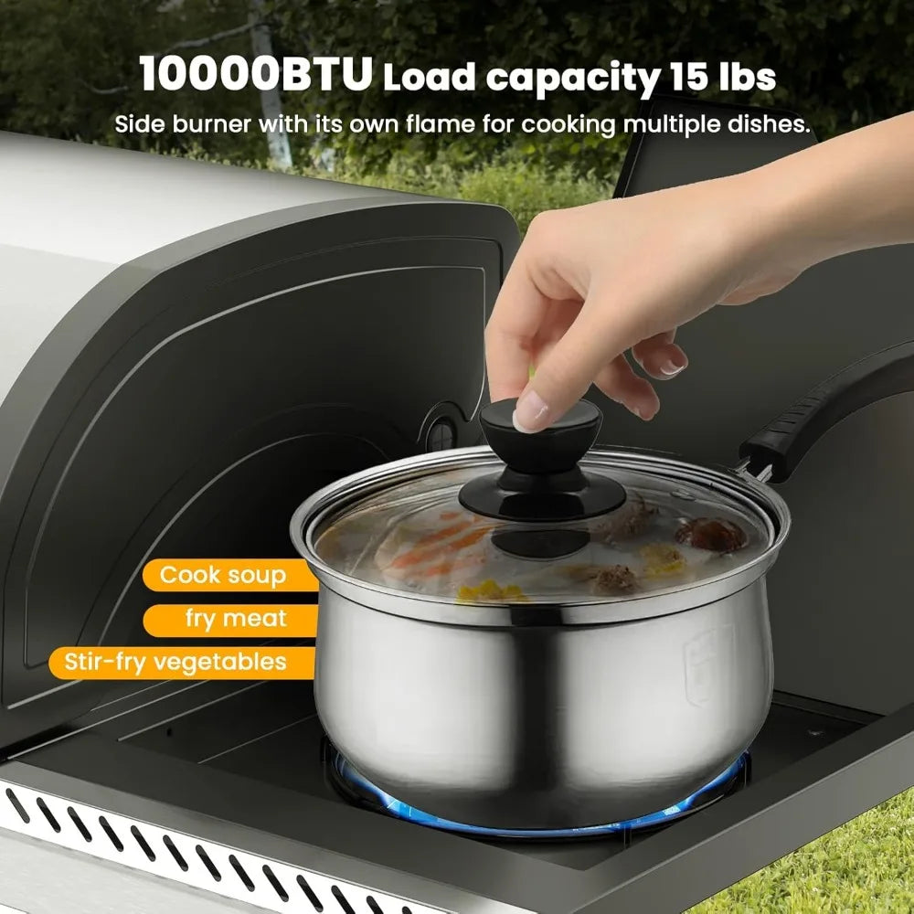4-Burner Gas BBQ Grill with Side Burner, Porcelain-Enameled Cast Iron Grates, Baking Pan,Outdoor Cooking and Patio Barbecues