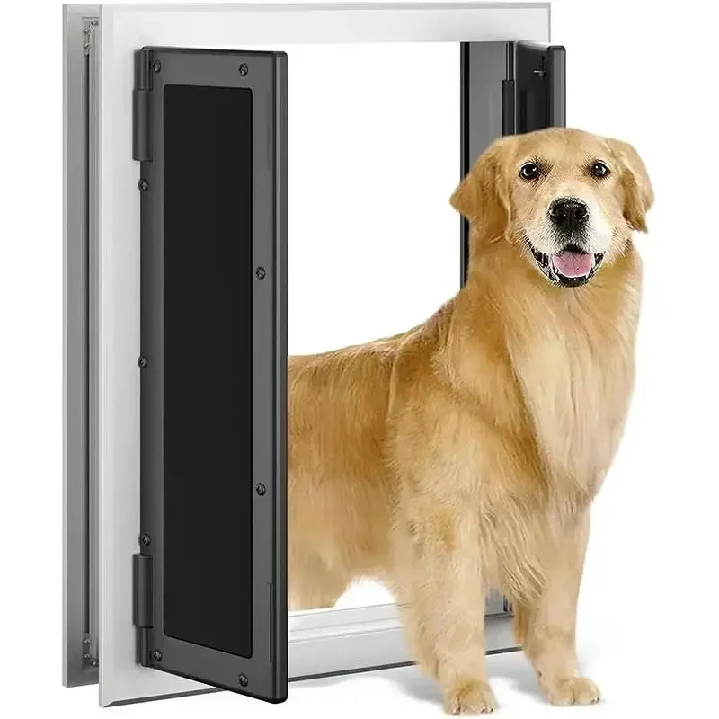 Heavy-duty aluminum alloy pet double door opening, big dog free two-way entry and exit