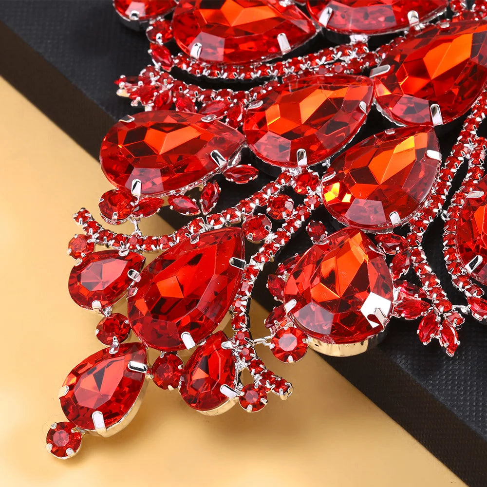 Stonefans Red Crystal Exaggerate Jewelry Set Luxury 2024 for Women Bridal Large Water Drop Necklace Earrings Sets Dubai Wedding