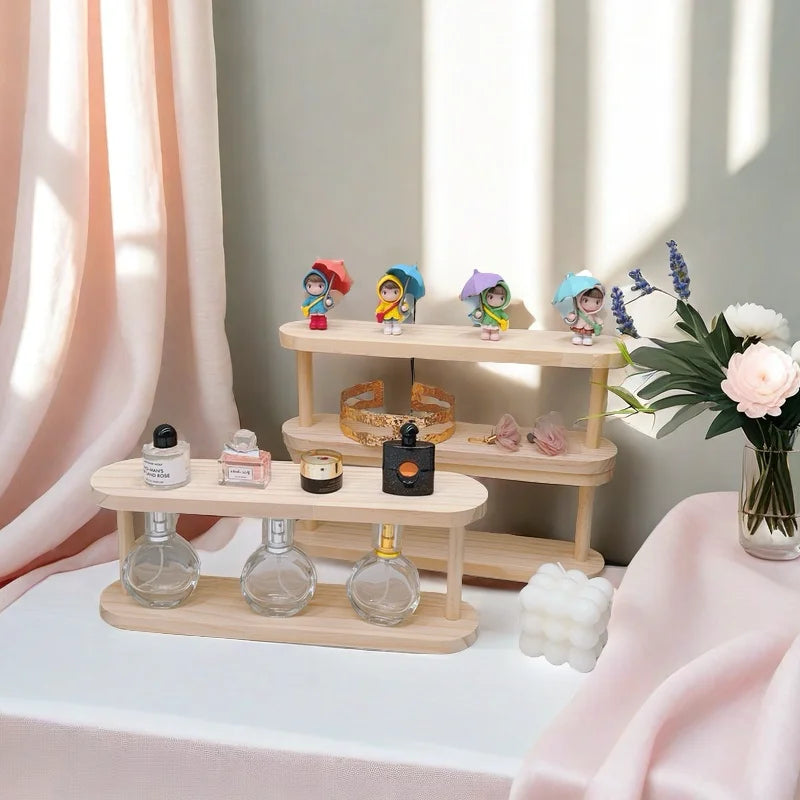 Wooden Storage Shelf 2-Tiers Desktop Organizer Shelves Desk Perfume Display Rack Desktop Dressing Table Cosmetics Storage Rack