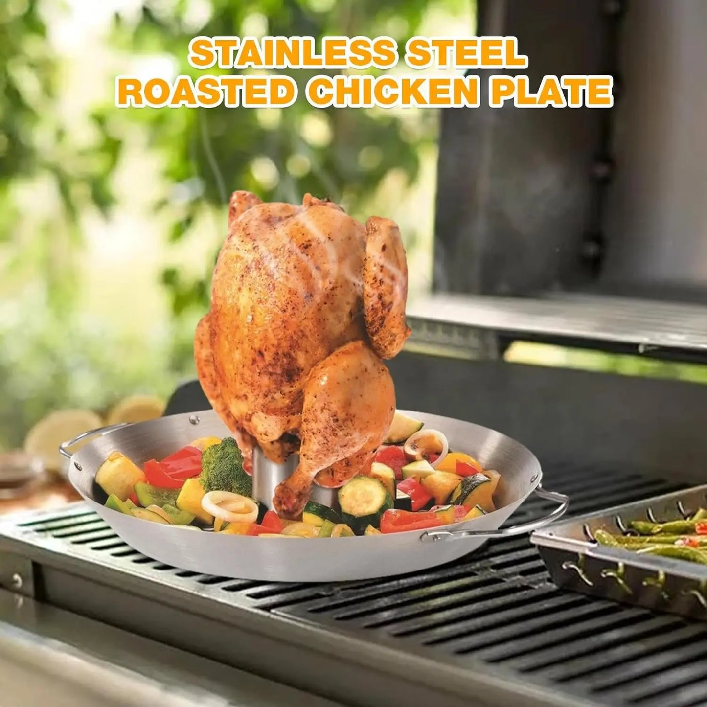 Stainless Steel Grilled Chicken Rack Turkey Rack Turkey Grill Pan with Handle Beer Chicken Rack Home Outdoor Grill Removable