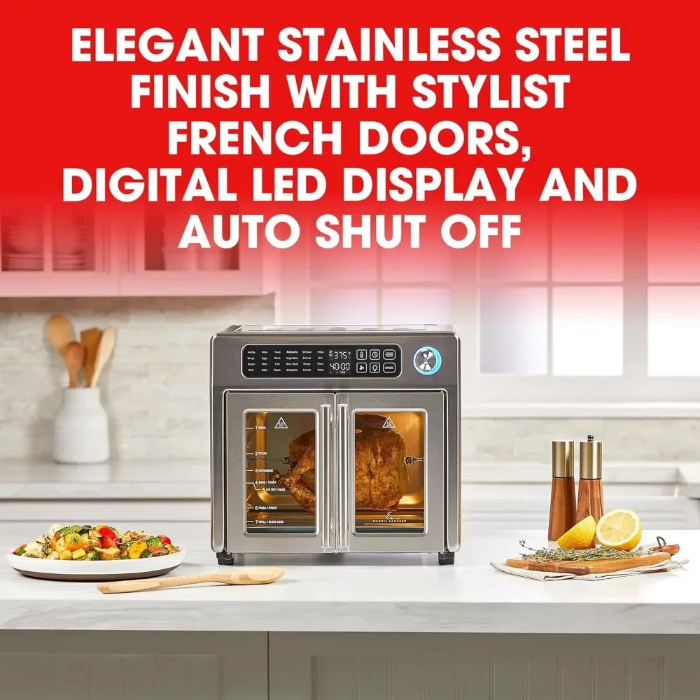 26 QT Extra Large Air Fryer, Convection Toaster Oven with French Doors, Stainless Steel