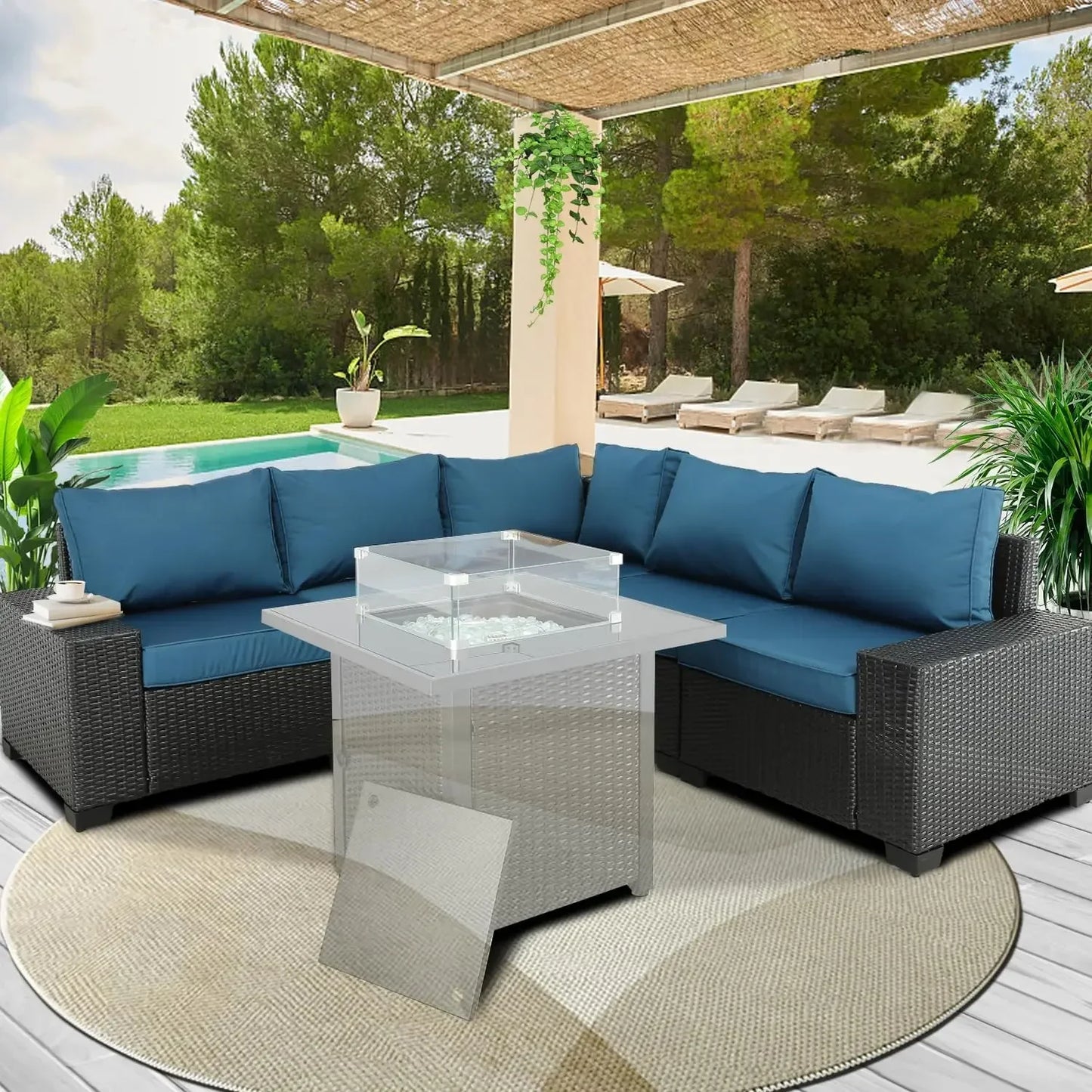 Outdoor Terrace Furniture Set, Terrace Furniture Set Including Combination Sofa, 5 Pieces Excluding Table