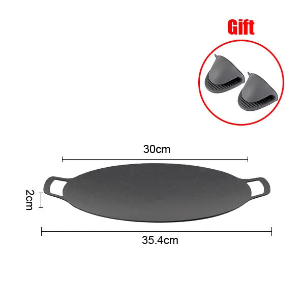 Korean BBQ Grill Pan Smokeless Round Griddle Pan Barbecue Plate Indoor Outdoor Grilling Frying Pan with Heat-resistant Gloves