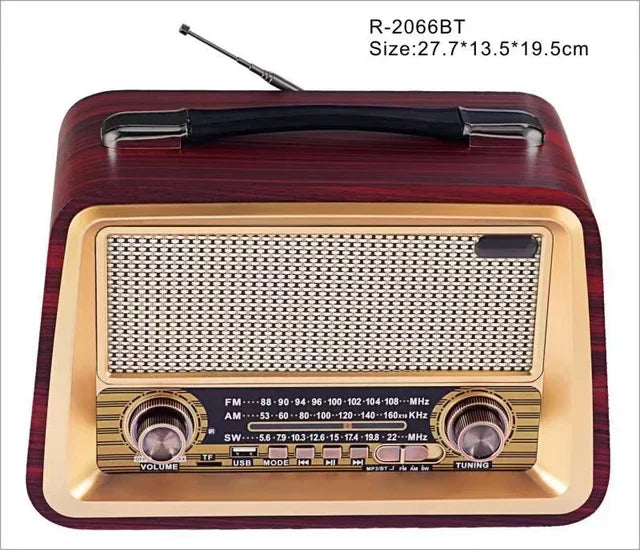 R-2066BT Retro Multi Band Real Wooden Rechargeable Radio With Wireles Bluetooth Link USB Mp3 Player Outdoor Portable Speaker Box