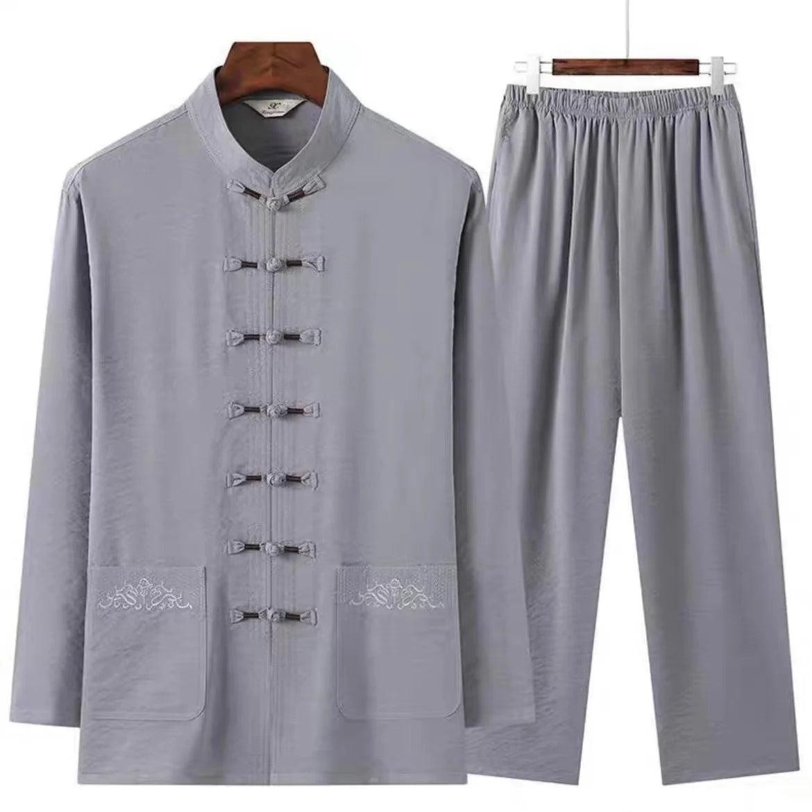 Chinese Traditional Clothing Set Man Fall Linen Buckle Kung Fu Shirt Oriental Retro Top Pants Tai Chi Breathable Uniforms Hanfu