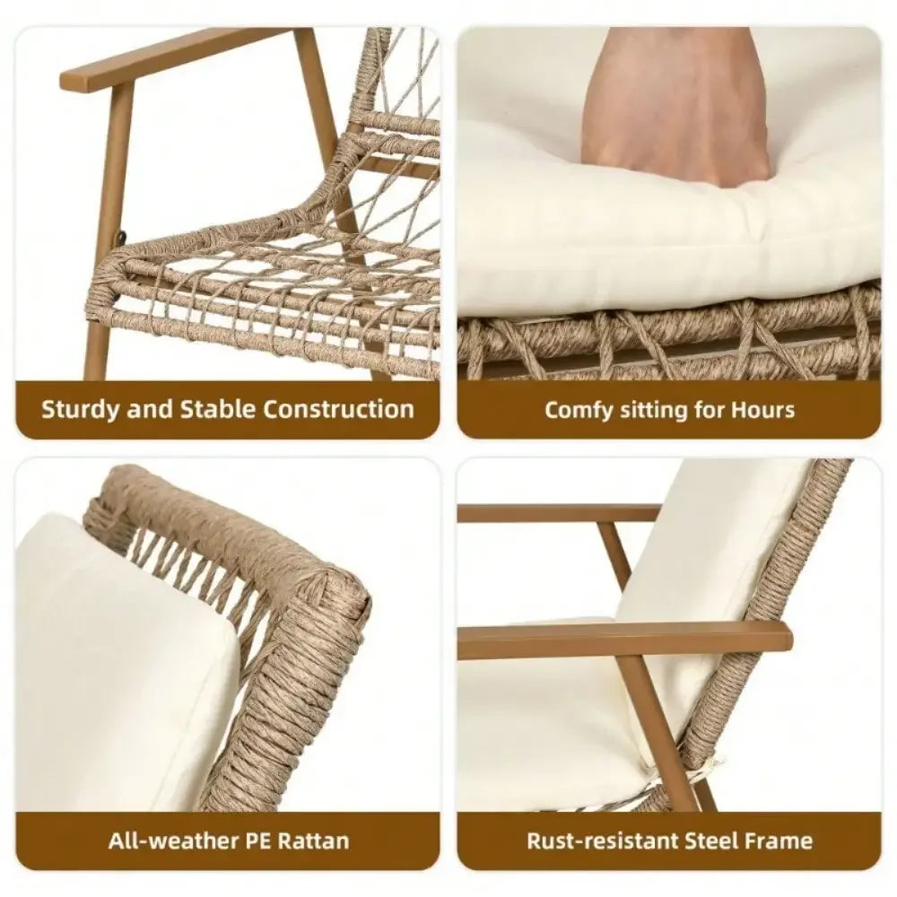 3 Pieces Patio Furniture Set Sofa Chair PE Rattan Wicker Outdoor With Cushion