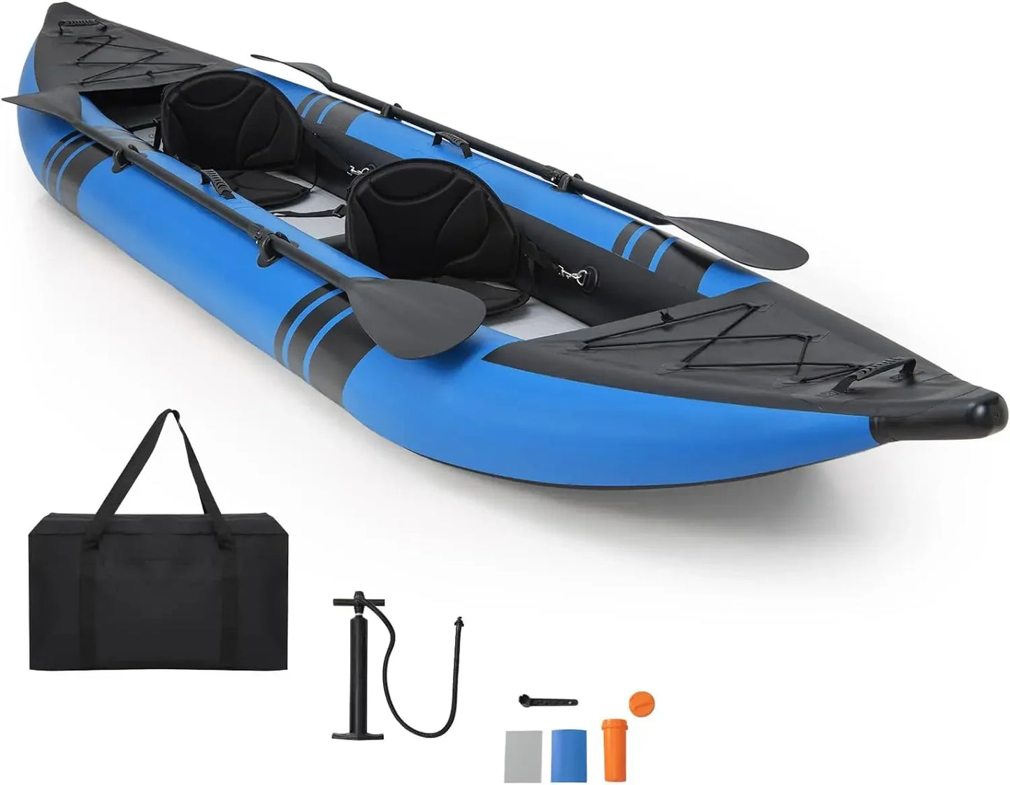 Tandem Kayak with 2 Aluminum Paddles, 12.5Ft 507lbs Inflatable Kayak, 2 Padded Seats, Footrests, 2 Fins, Hand Pump Tandem Kayak
