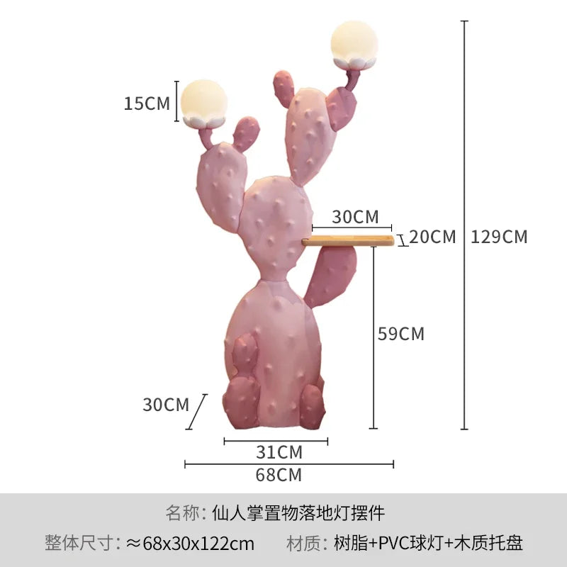Sculpture 78cm Cactus Lamp Floor Decoration Luxury Living Room TV Cabinet Sofa Side Storage Tray Plant Statues Ornament