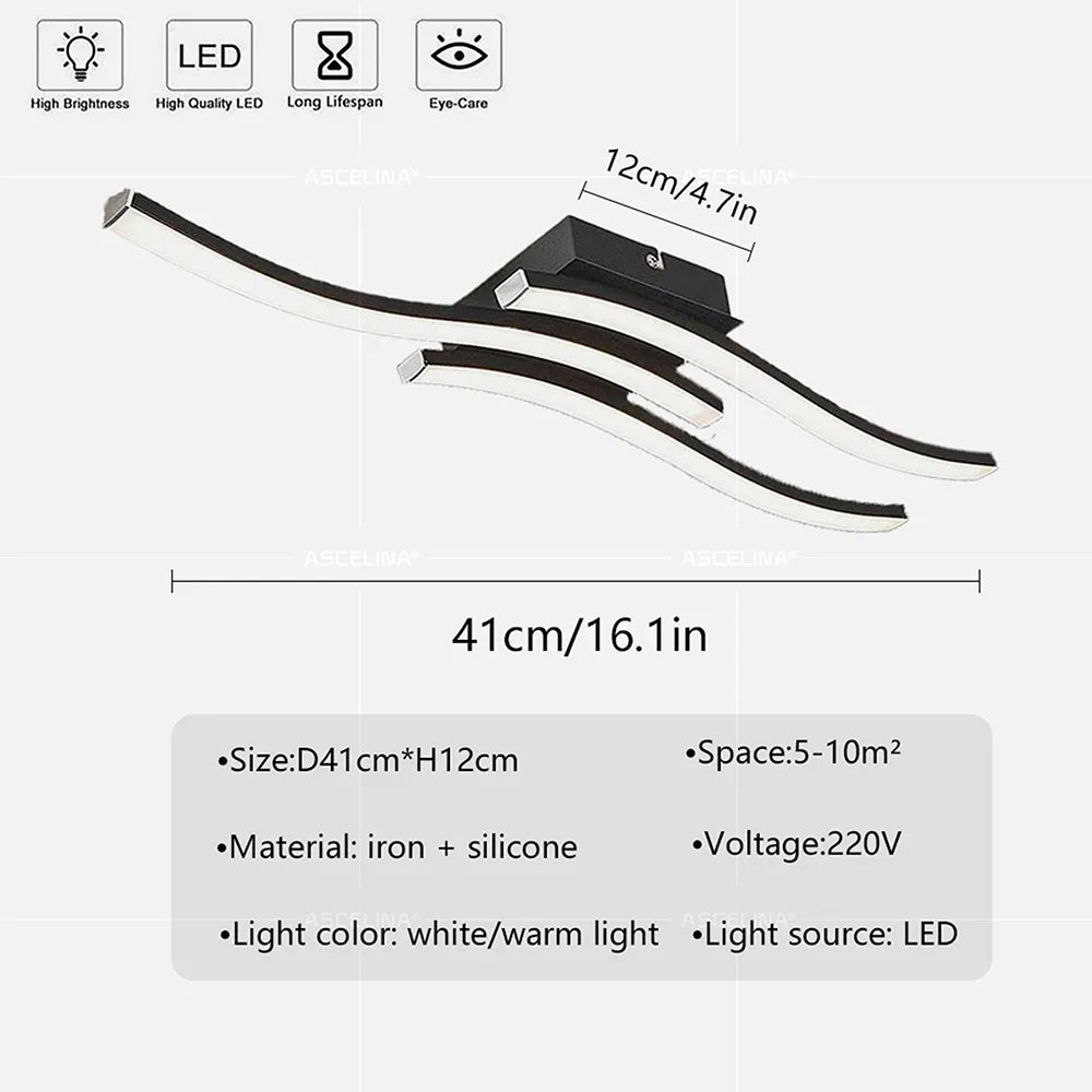Modern LED Ceiling Light Long Wave Lamp Living Room Bedroom Study Corridor Aisle Entrance Balcony Home Decoration Lustre