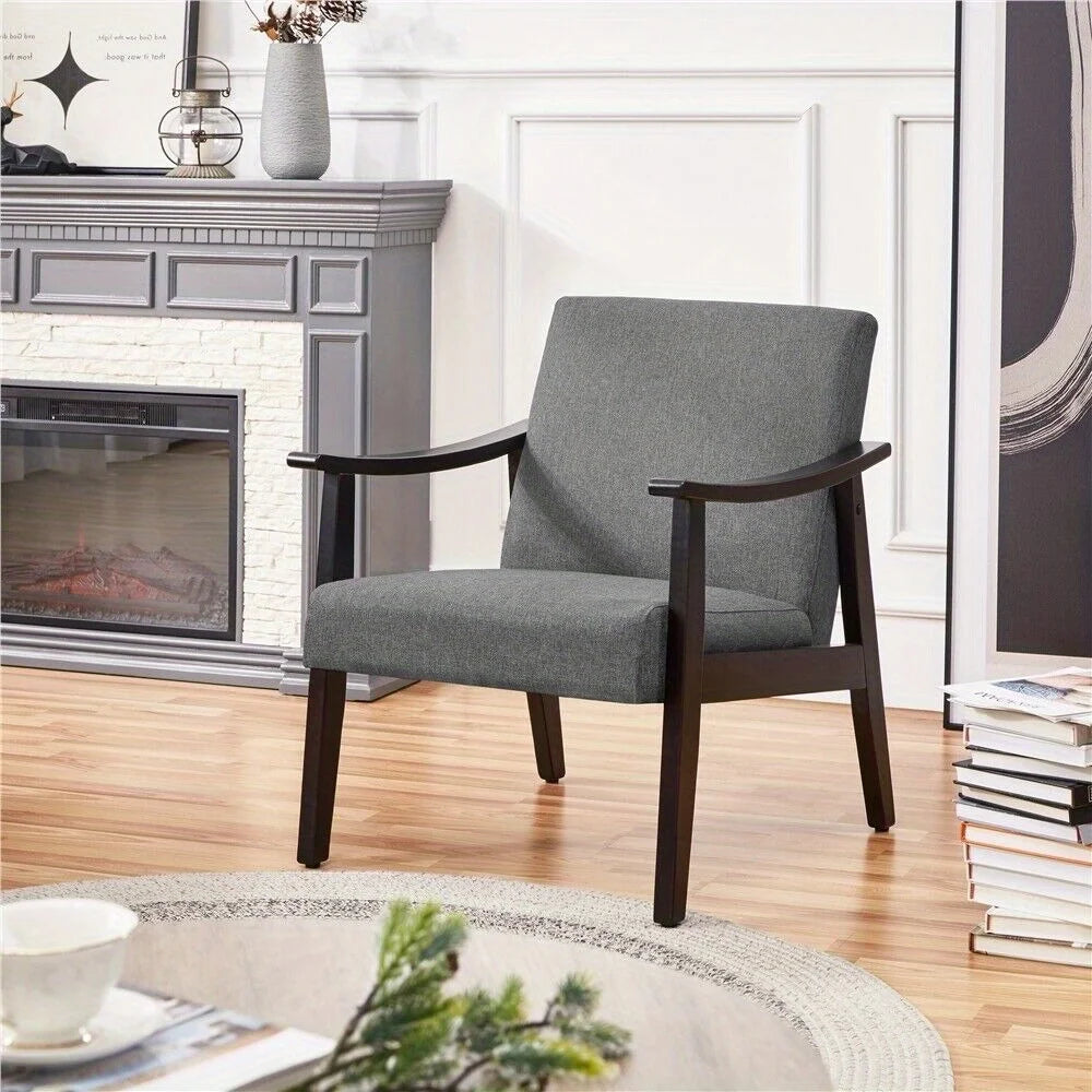 Accent Mid-Century Living Room Chair,Modern Linen Fabric Side Chair with High Back for Living Room/Office/Bedroom,Minimalist