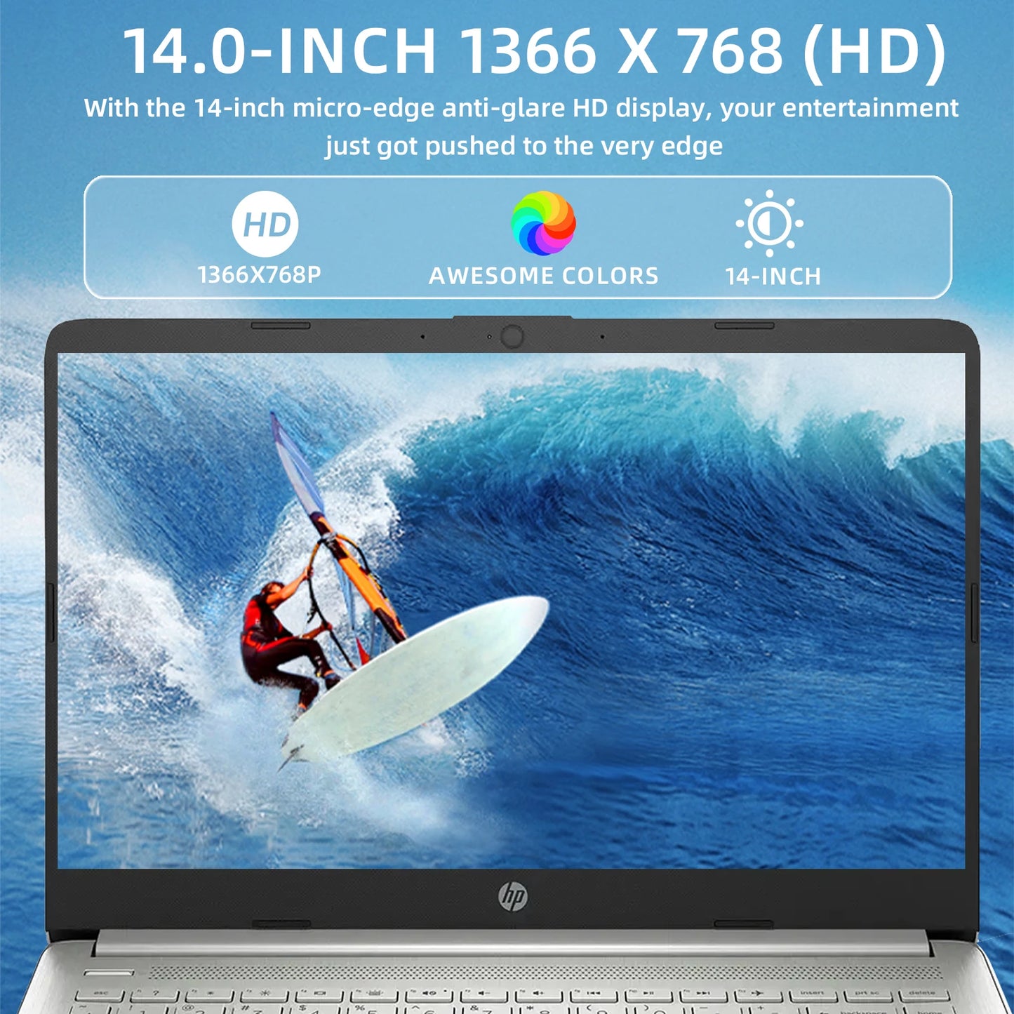 HP 14" Business Laptop,Intel Celeron N4120,16GB RAM,384GB Storage(128GB eMMC+256GB SD Card),1 Year Office 365,Windows 11 Pro