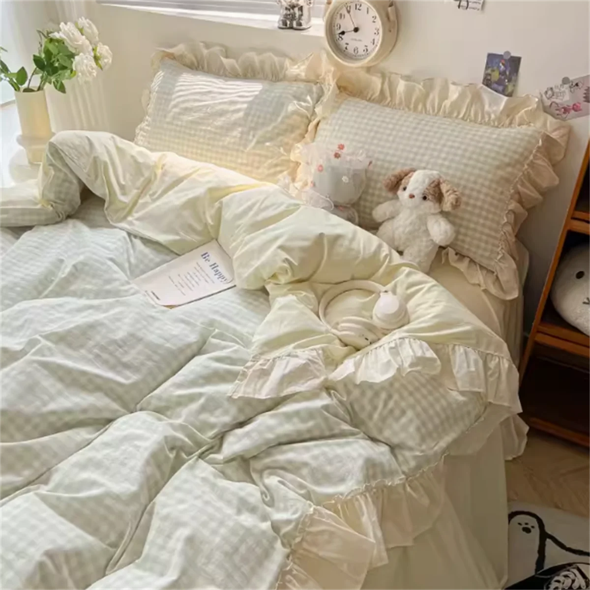 Ins Princess Style Bedding Sets Ruffle Lace Bow Quilt Cover Romantic Bedclothes Decor Woman Girls Bedroom Duvet Cover 4pcs