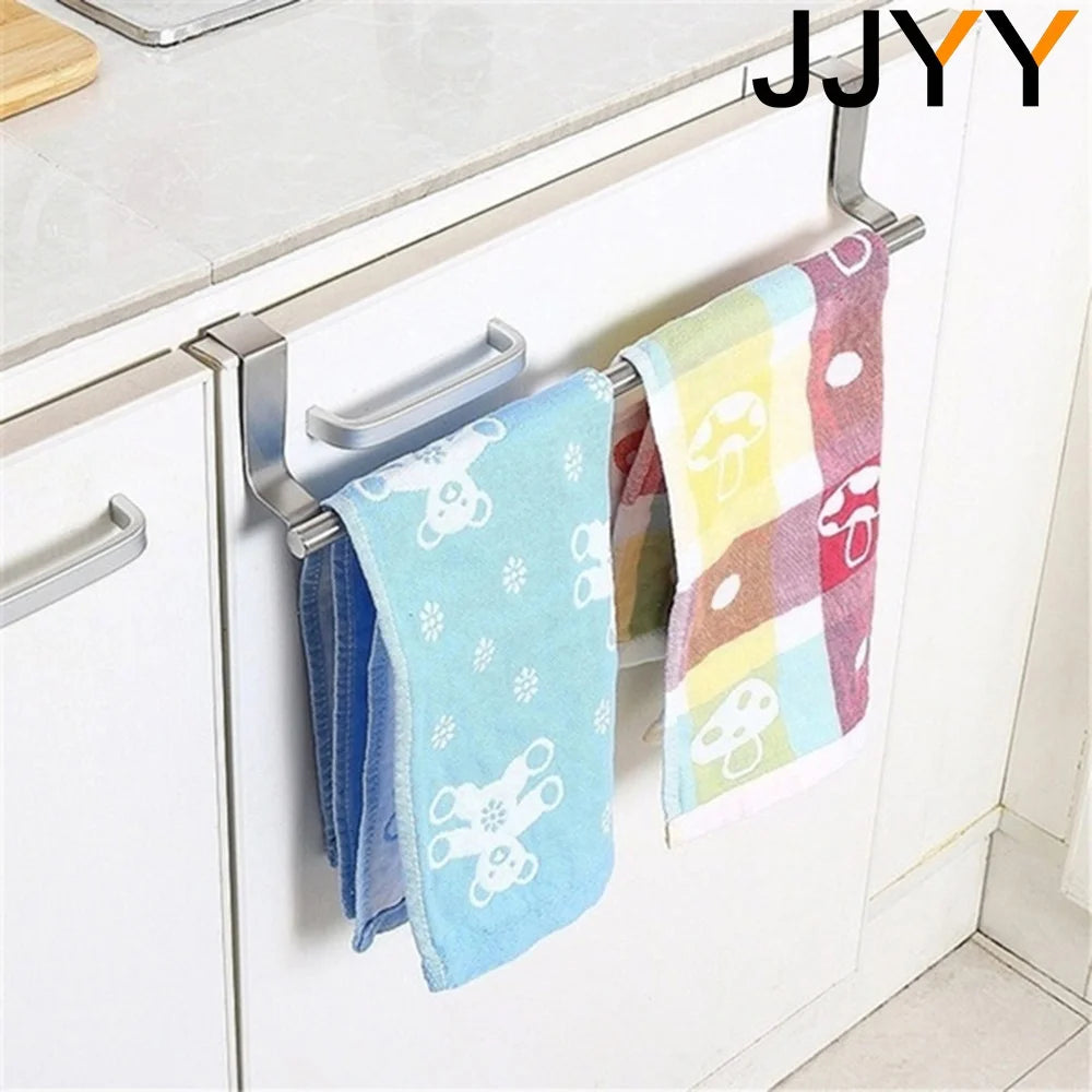 JJYY Stainless Steel Towel Bar Holder Kitchen Cabinet Cupboard Door Hanging Rack Bathroom Door Kitchen Storage Hanger