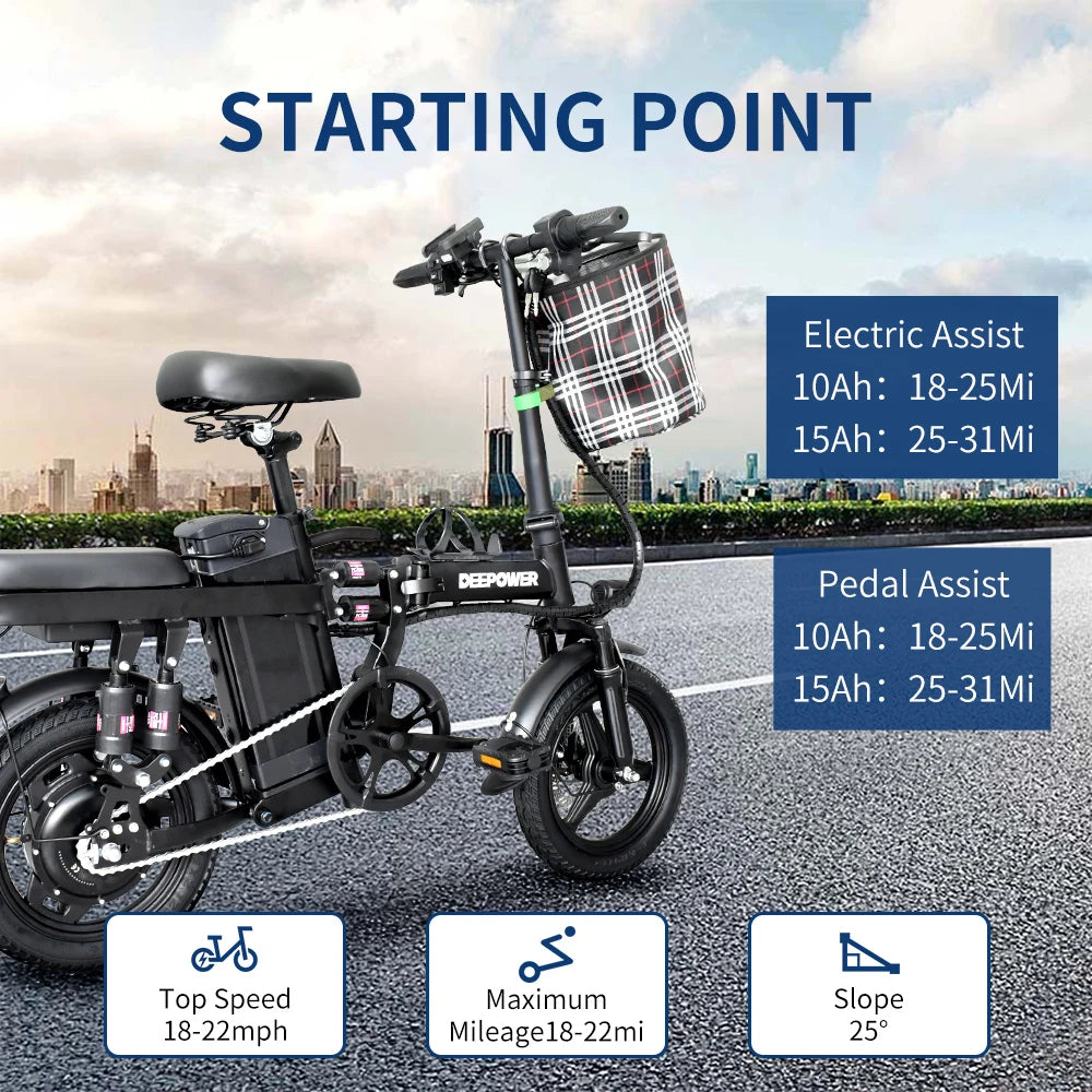 Electric Bike For Adults, 400W Motor,  Up to 20MPH 14” Tires Ebike For Adult Electric Bicycles, 48V 10AH 15AH Removable Battery