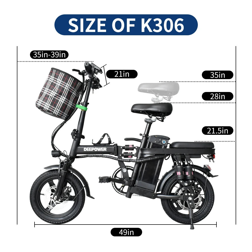 Electric Bike For Adults, 400W Motor,  Up to 20MPH 14” Tires Ebike For Adult Electric Bicycles, 48V 10AH 15AH Removable Battery