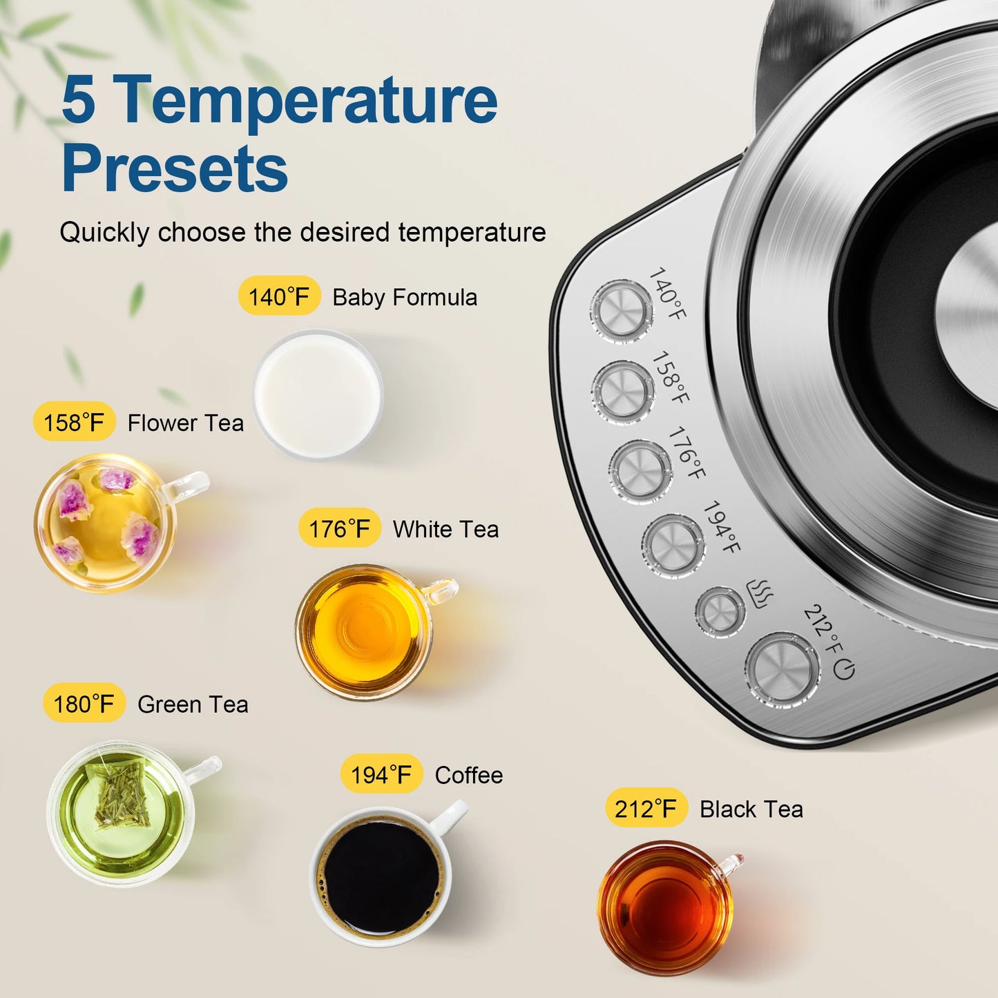 Electric Tea Kettle - CACHOO 1.7L Glass Electric Kettle Temperature Control with 5 Presets, 1-Hr Keep Warm