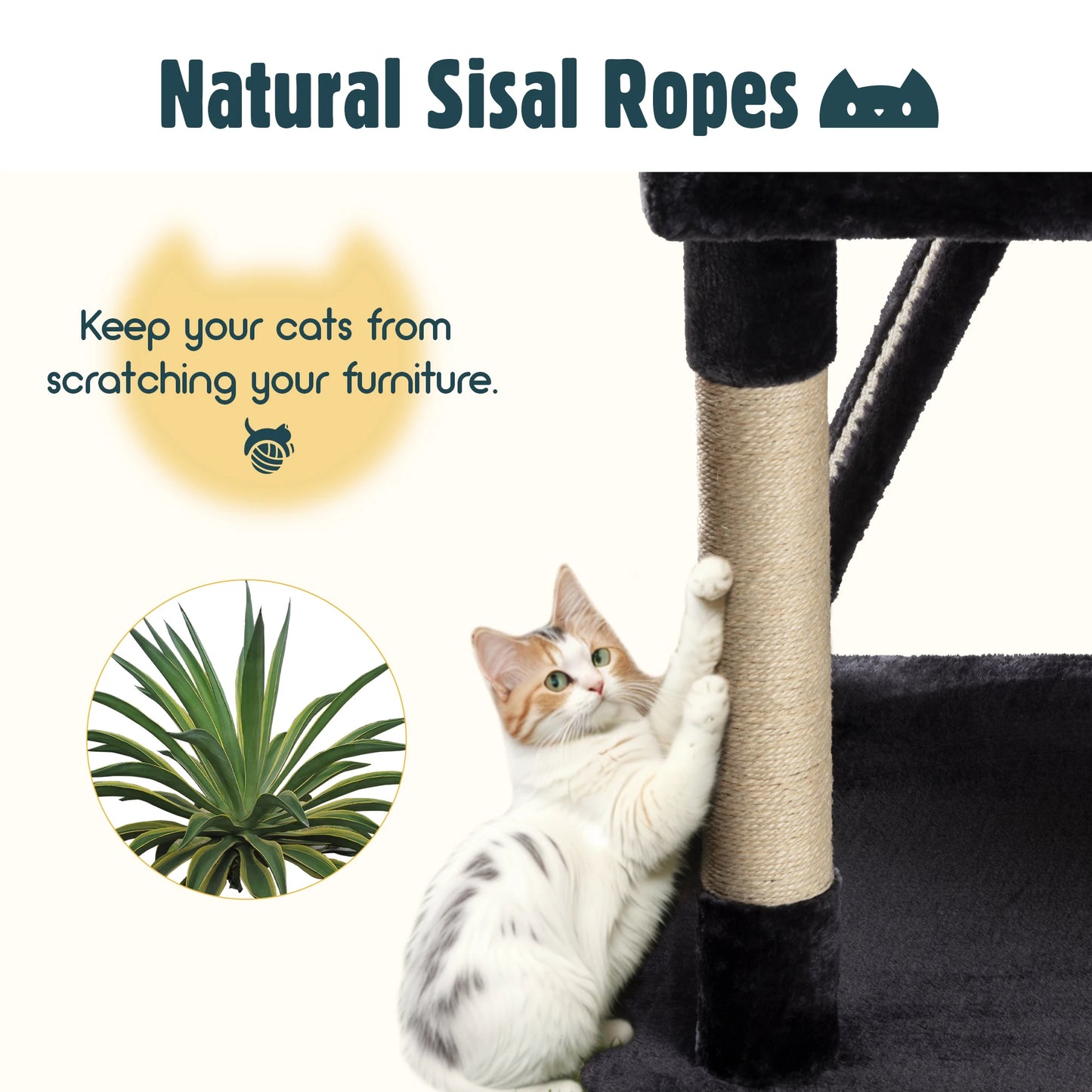 HOOMIC 65in Multi-Level Large Cat Tree Tower/Cozy Plush Cat Perches/Cat Condo with Baskets/Sisal Scratching Post Allewie