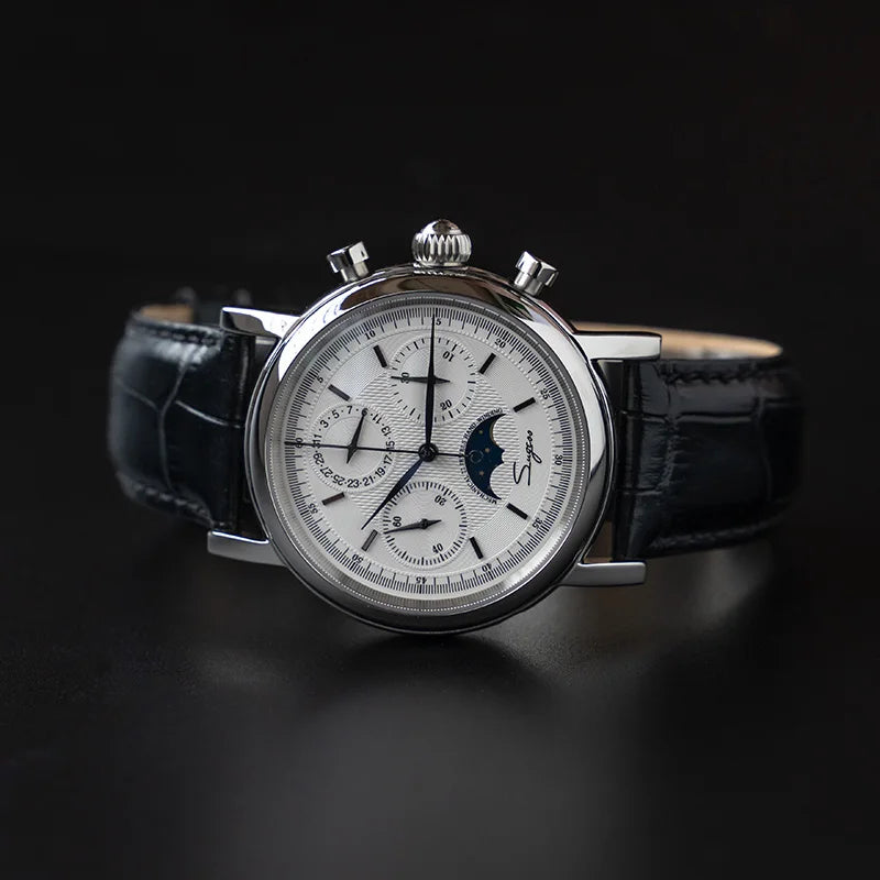 Original Movement ST1908 Sugess Men Mechanical Calendar Watch Chronograph Vintage Moonphase Wristwatch Waterproof