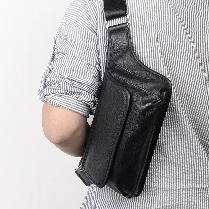 MAHEU Men's Leather Waist Bag Vintage Real Leather Small Male Fanny Pack Belt Waist Pack with Shoulder Strap Phone Belt Pouch