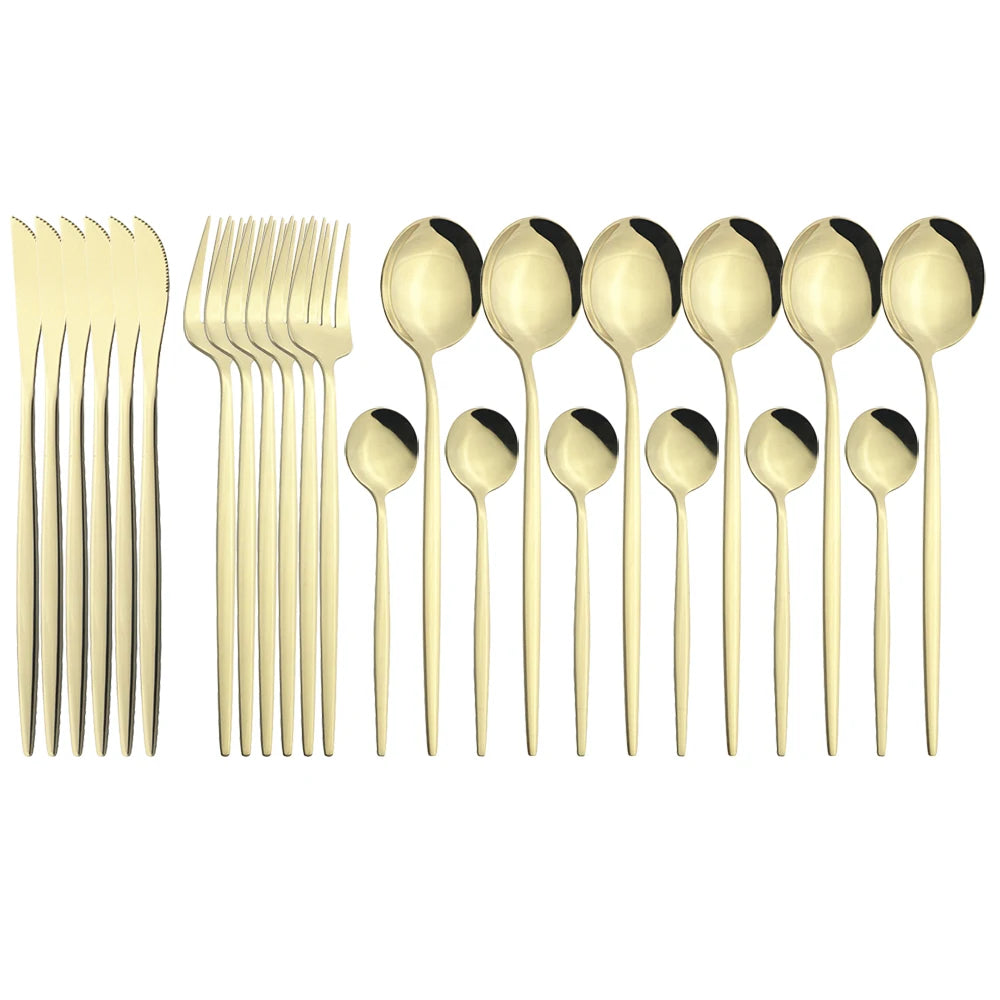 New 24Pcs Mix Color Dinnerware Set Stainless Steel Cutlery Set Dinner Knife Fork Spoon Luxury Flatware Party Kitchen Silverware