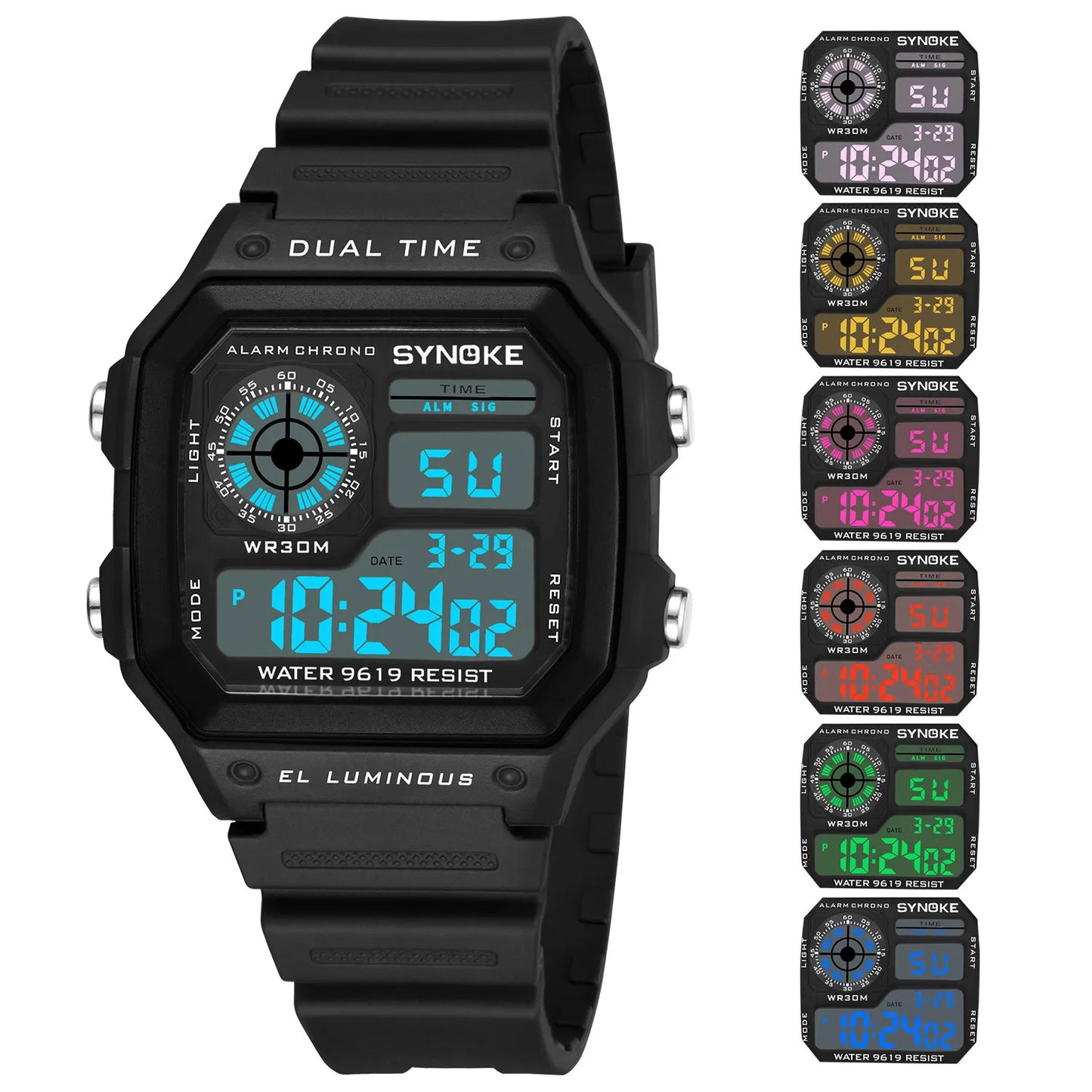 SYNOKE Military Sports Watch Digital Watch LED Men Clocks Relojes Deportivos Waterproof Luminous Alarm Clock Male 2019